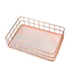 Rectangular wire mesh metal container - rose gold