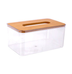 Napkin Container - Translucent with Wooden Lid - Transparent