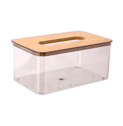 Napkin Container - Translucent with Wooden Lid - Gray