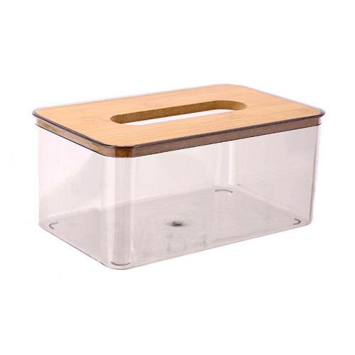 Napkin Container - Translucent with Wooden Lid - Gray