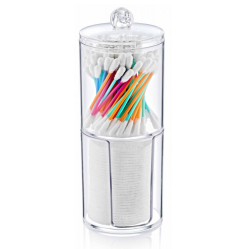 Container organizer for cotton swabs and disks round 2 in 1 / transparent