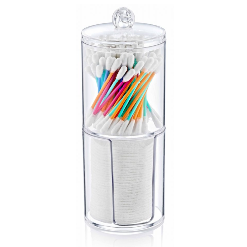 Container organizer for cotton swabs and disks round 2 in 1 / transparent