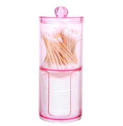 Container organizer for cotton swabs and disks round 2 in 1 / pink