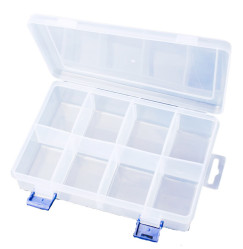 Plastic container for storing rollers and other things / transparent with 8 cells