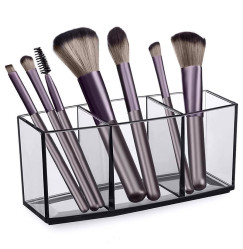 Transparent triple container for brushes and other things / black