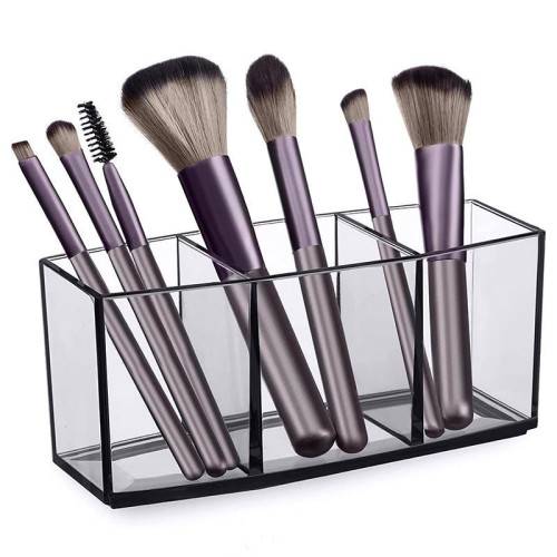 Transparent triple container for brushes and other things / black