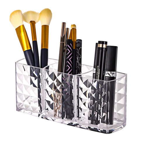 Transparent triple container for brushes and other things / "diamond series"