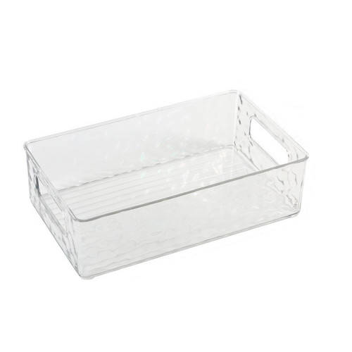 Rectangular plastic container with embossed handles - transparent - DISCOUNT