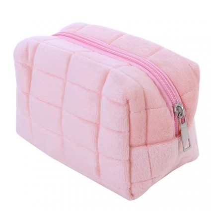 Velvet Plush Cosmetic Bag - Pink