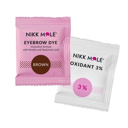 Фарба для брів та вій Nikk Mole / Brown / САШЕ + окислювач, 5 мл