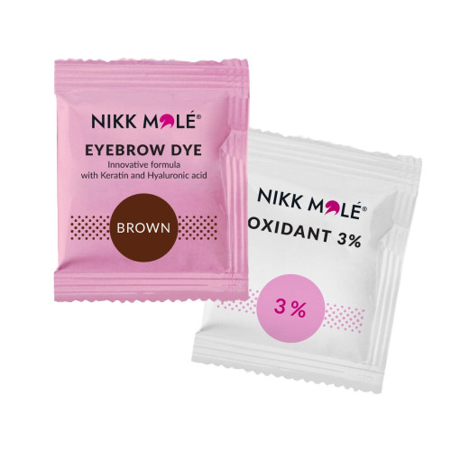 Eyebrow and eyelash dye Nikk Mole / Brown / SACHE + oxidizer, 5 ml