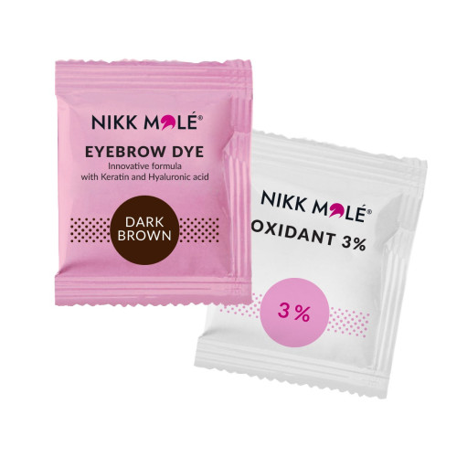 Eyebrow and eyelash dye Nikk Mole / Dark Brown / SACHE + oxidizer, 5 ml