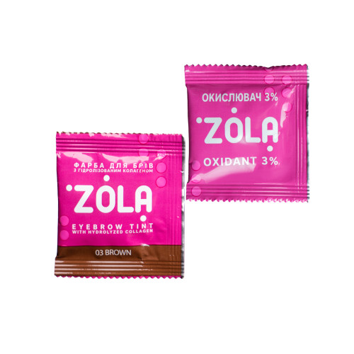 Краска для бровей с коллагеном ZOLA Eyebrow Tint / 03 Brown / САШЕ + окислитель, 5 мл