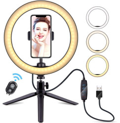 Lampa pierścieniowa LED 26 cm / mini na krótkim statywie na USB + pilot