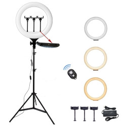 LED ring lamp, 36 cm with 2.1 meter tripod + Bluetooth for selfie + 3 holders