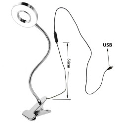 Mała metalowa lampa pierścieniowa, na spinaczu / LAMPA LED USB / srebrna