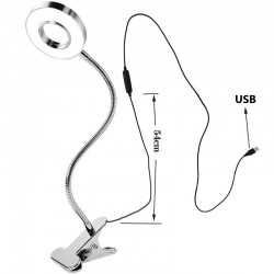 Лампа металева кільцева маленька, на прищіпці / LED USB LAMP / срібло