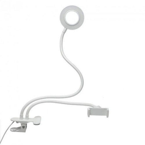 Лампа металева кільцева 3,5 дюйми, на прищіпці з тримачем / LED USB LAMP / біла