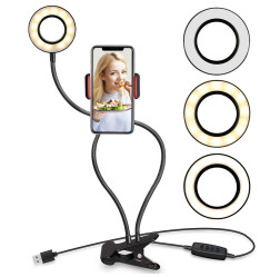 Metal ring lamp 3.5 inches, on a clothespin with holder / LED USB LAMP / black