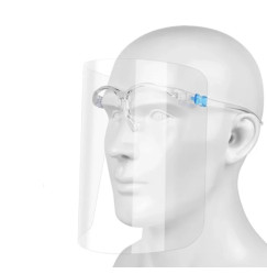 Protective transparent plastic screen mask for the face / with a frame for the whole face