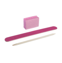 Jednorazowy zestaw do manicure Kodi (pilnik 120/120, buff 120/120, pomarańczowy sztyft) / różowy