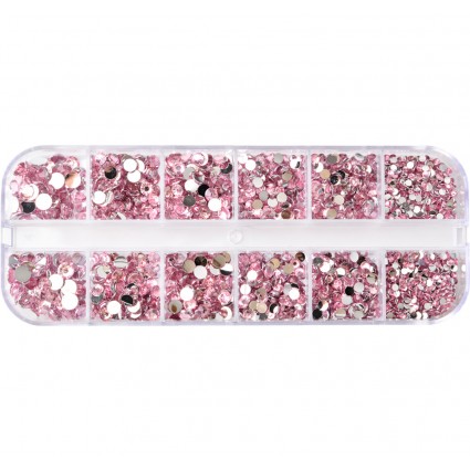 Set of rhinestone stones for nail design in a box / pink