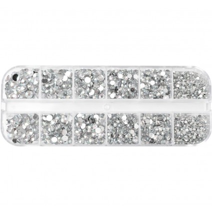 Set of rhinestone stones for nail design in a box / silver
