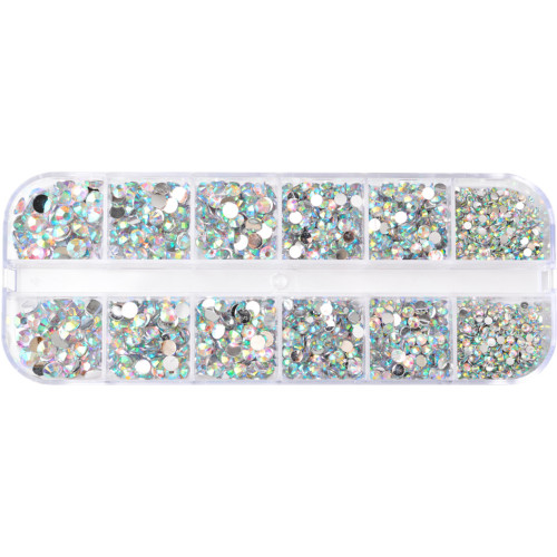 Set of rhinestone stones for nail design in a box / mirror
