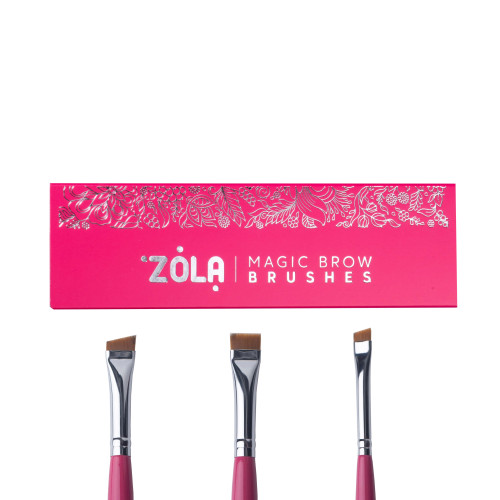 Набір пензлів для фарбування брів ZOLA MAGIC BROW BRUSHES / малиновий