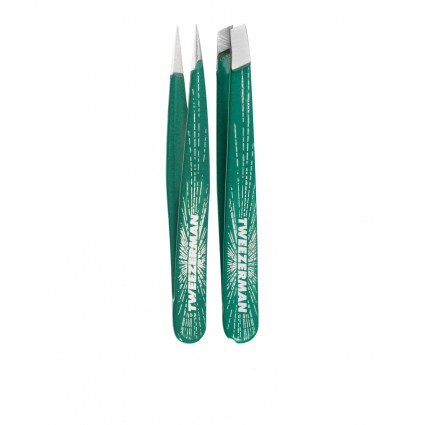 Набір пінцетів для брів Tweezerman міні (скошений + точковий) / Emerald Shimmer Micro Mini