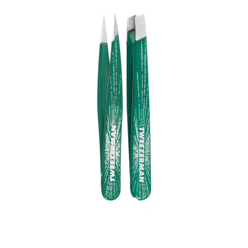 Набор пинцетов для бровей Tweezerman мини (скошенный + точечный) / Emerald Shimmer Micro Mini