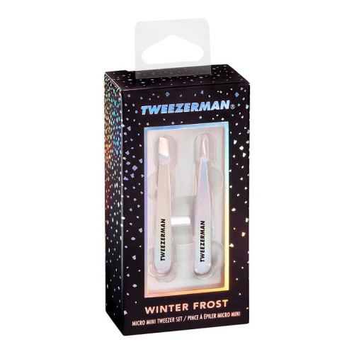Набір пінцетів для брів Tweezerman міні (скошений + точковий) / Winter Frost Micro Mini