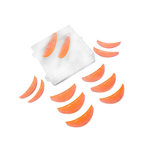 Zestaw wałków do laminacji rzęs 6 par (XXS, XS, S, M, L, XL) / pomarańczowy z brokatem / w pudełku