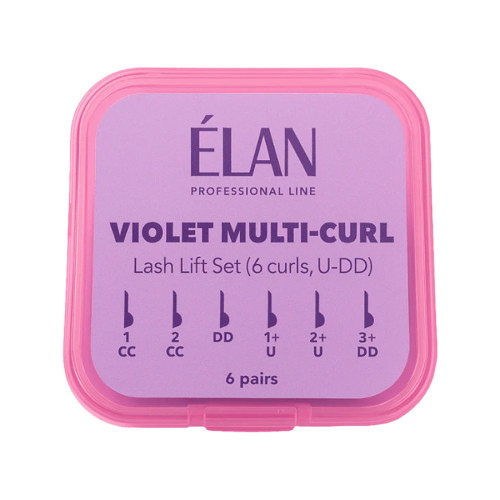 Набір валиків для ламінування вій (з вигинами U-DD) ELAN - VIOLET MULTI-CURL, 6 пар