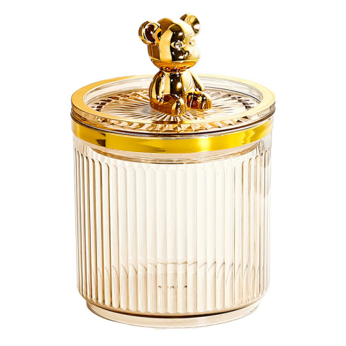 Organizer-jar for cotton swabs and other things with a rubberized lid “Bear” / gold