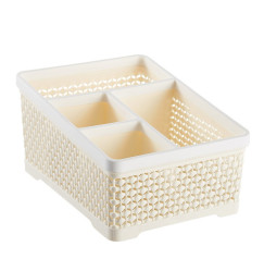 Organizer for storage of brushes and cosmetics for 4 sections / milk (square large)