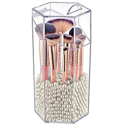 Organizer transparent for cosmetics, brushes / high hexagonal with lid
