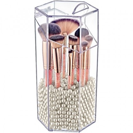 Organizer transparent for cosmetics, brushes / high hexagonal with lid