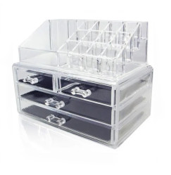 Organizer transparent many cells, compartment and 3 drawers / large