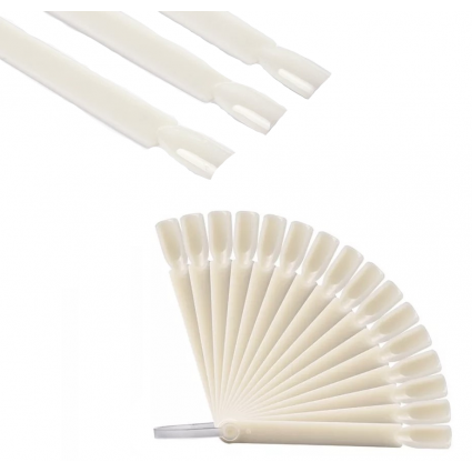 Fan palette for gel polishes on a ring (50 pcs tips) / WHITE / square shape