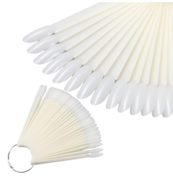 Fan palette for gel polishes on a ring (50 pcs tips) / WHITE / almond shape