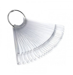 Fan palette for gel polishes on a ring (50 pcs tips) / TRANSPARENT / almond shape