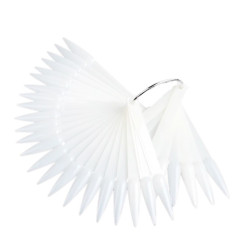 Fan palette for gel polishes on a ring (50 pcs tips) / WHITE / almond SHARP shape