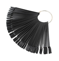 Fan palette for gel polishes on a ring (50 pcs tips) / BLACK / square shape