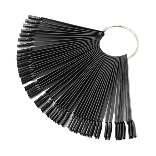 Fan palette for gel polishes on a ring (50 pcs tips) / BLACK / square shape