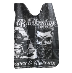 Gown for haircut with a pattern "male skull and armchair" / black and white
