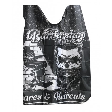 Gown for haircut with a pattern "male skull and armchair" / black and white