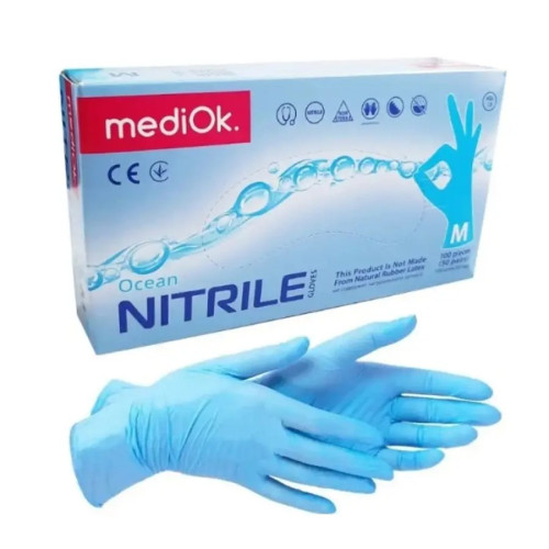 Rękawiczki nitrylowe MediOk, 100 szt. pakowane, rozmiar M / niebieski