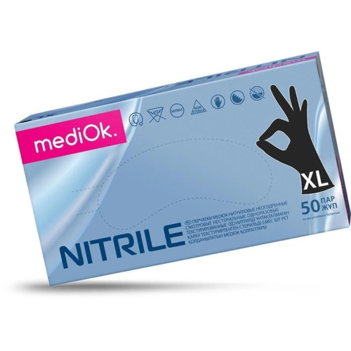 Rękawiczki nitrylowe MediOk, 100 szt. pakowane, rozmiar XL / czarny