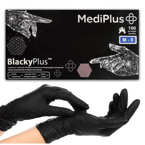Рукавички нітрилові MediPlus 100 шт в уп - чорні BlackyPlus - розмір M
